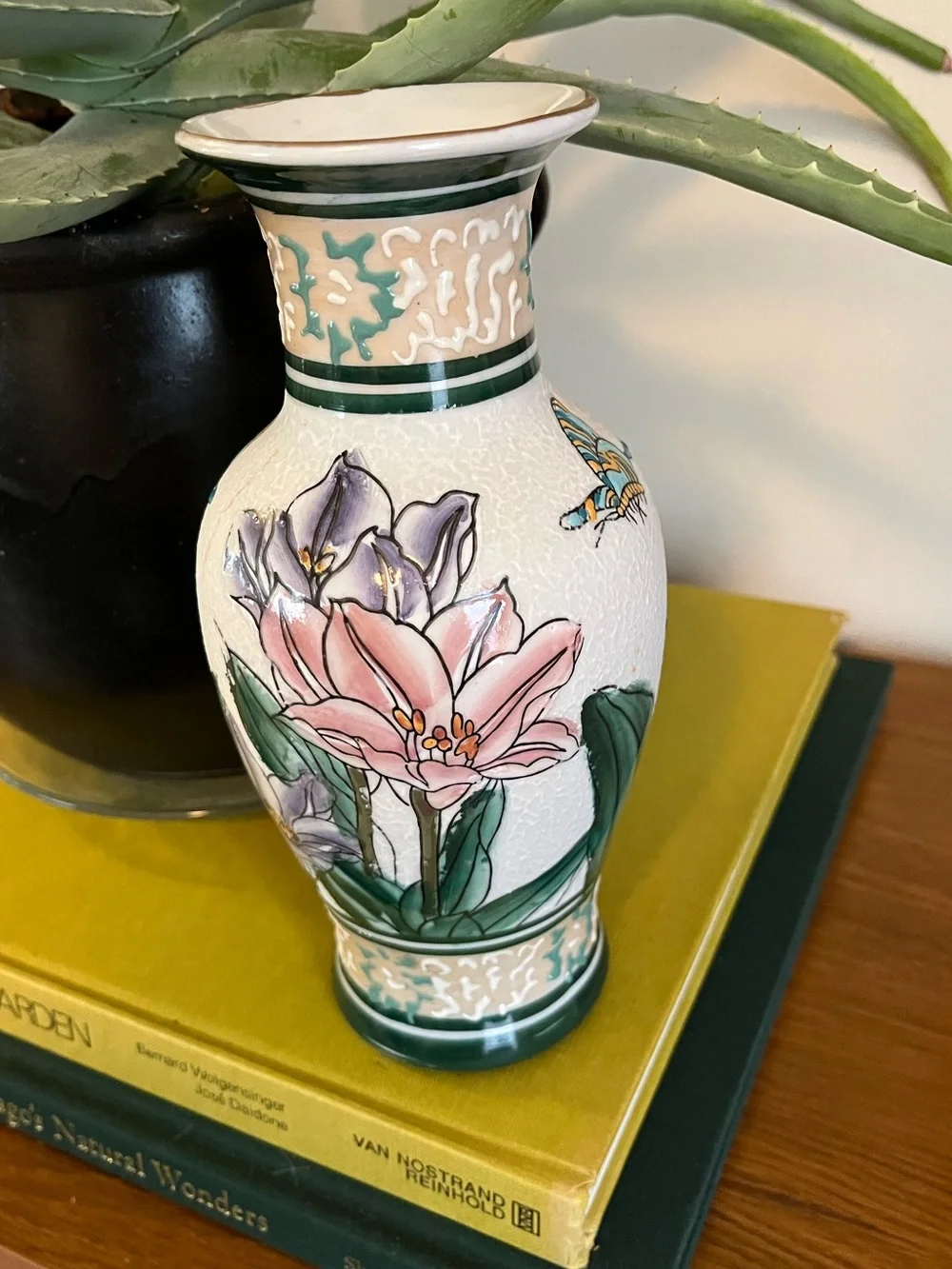 Decorative Floral Ceramic Vase in Pink and Green